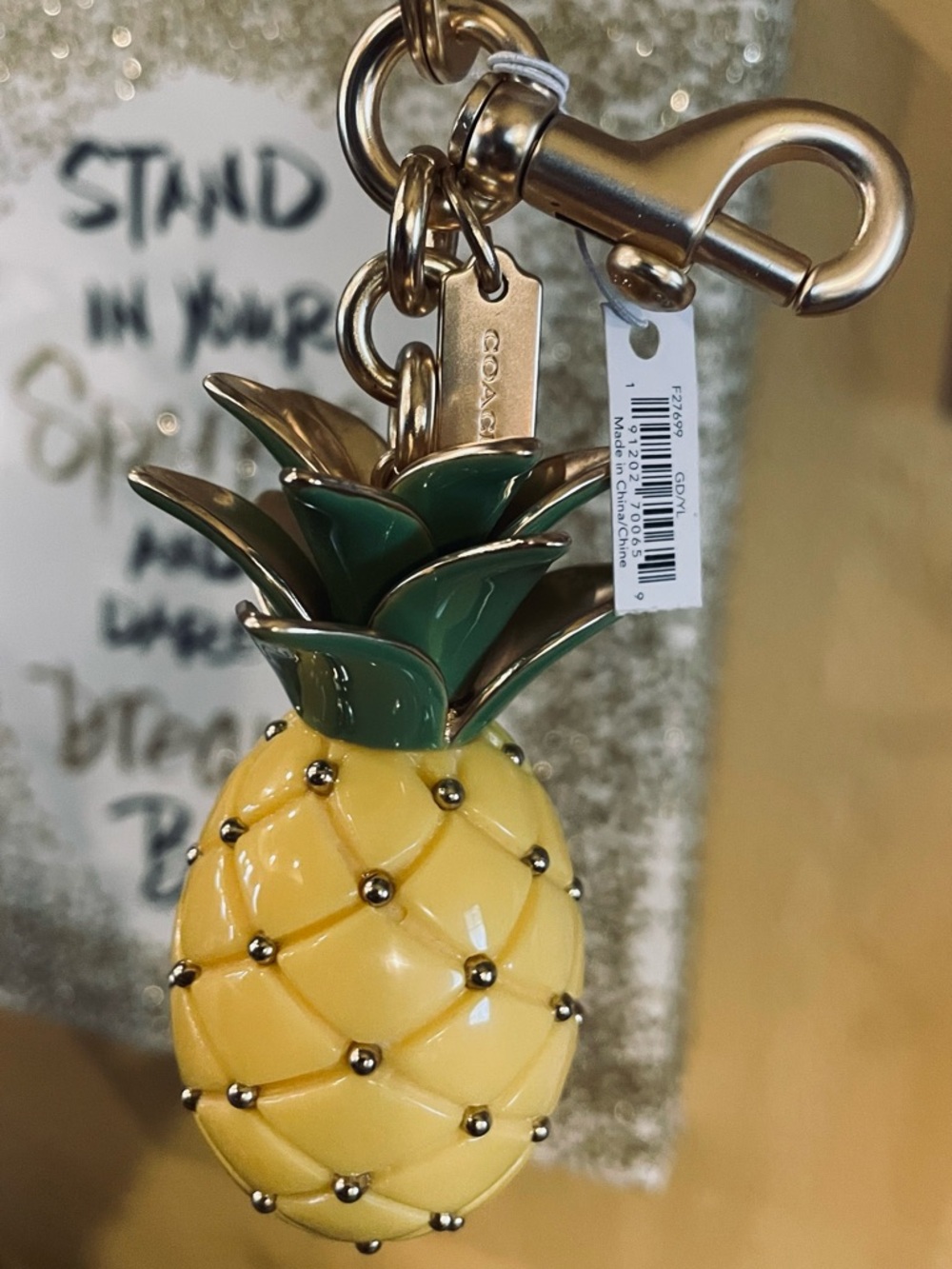COACH Pineapple 3D Bag Charm Keychain Style No. F27699 Gold/Yellow NWT - Picture 4 of 11